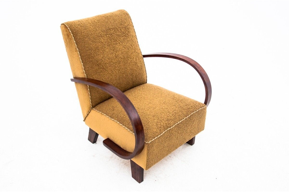photo for sale Yellow Boucle Armchairs By J. Halabala, Czechoslovakia, 1930s