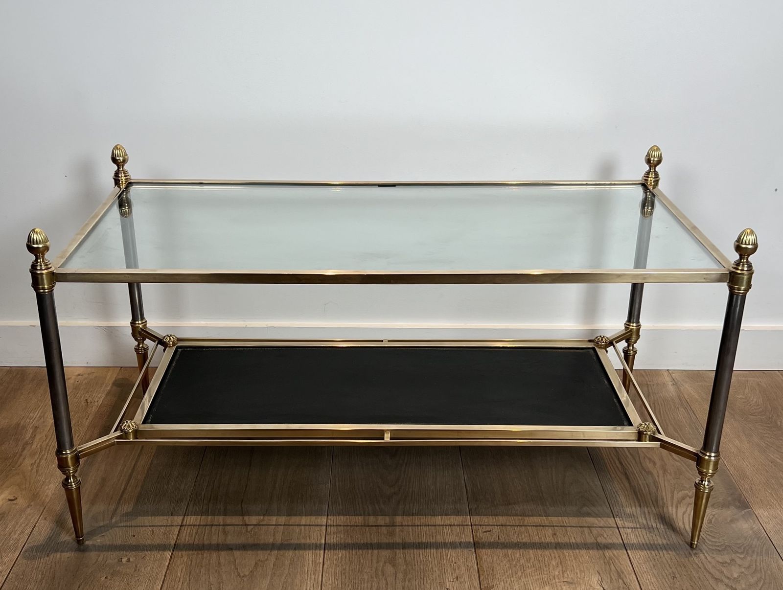 Brass Coffee Table With Black Leather Top And Gold Trim From Maison Jansen photo furniture