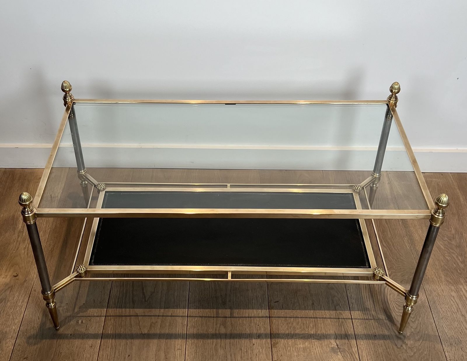 Brass Coffee Table With Black Leather Top And Gold Trim From Maison Jansen photo Furniture