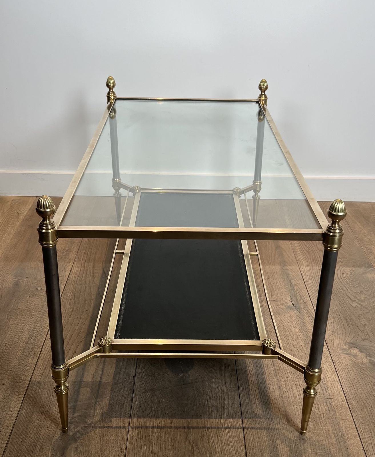 Brass Coffee Table With Black Leather Top And Gold Trim From Maison Jansen photo buy