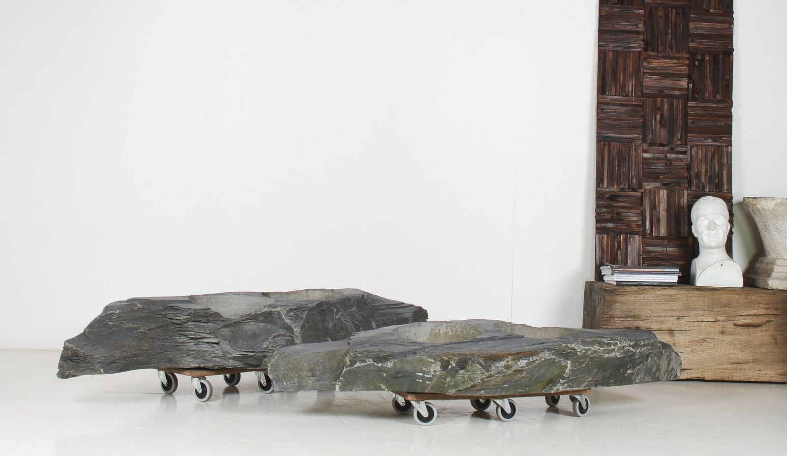 A Pair Of Natural Wabi Sabi Stone Garden Planters – Welsh Slate