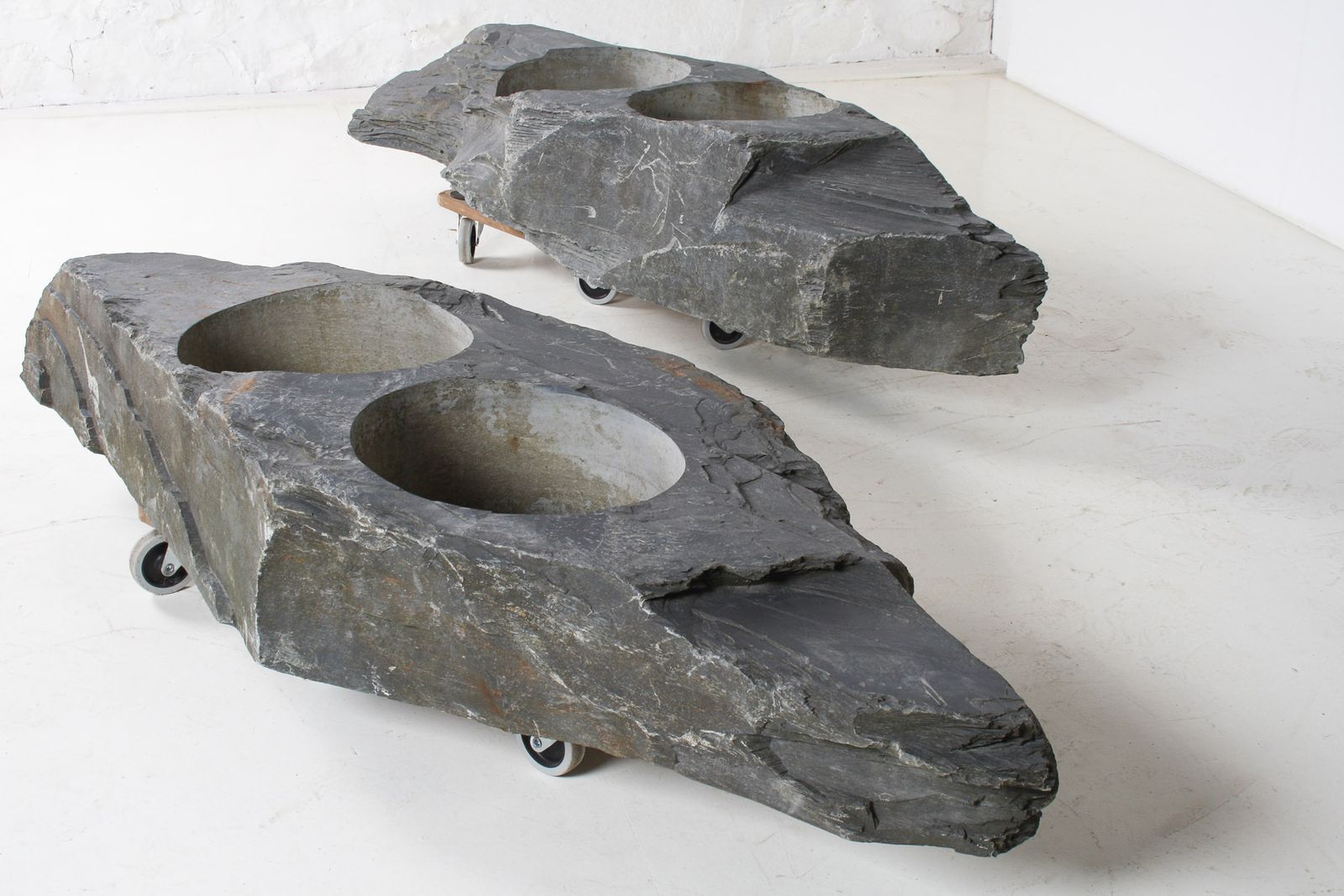 Garden Decor A Pair Of Natural Wabi Sabi Stone Garden Planters – Welsh Slate photo