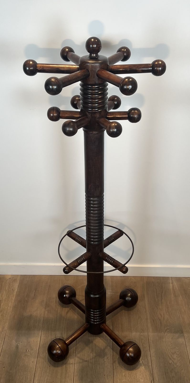 Brutalist Coat Rack In Carved Oak By Charles Dudouyt