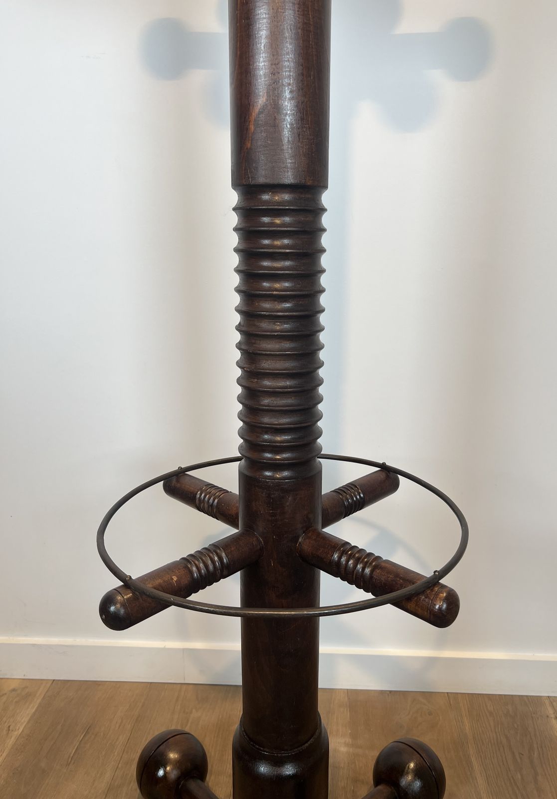 photo vintage Brutalist Coat Rack In Carved Oak By Charles Dudouyt