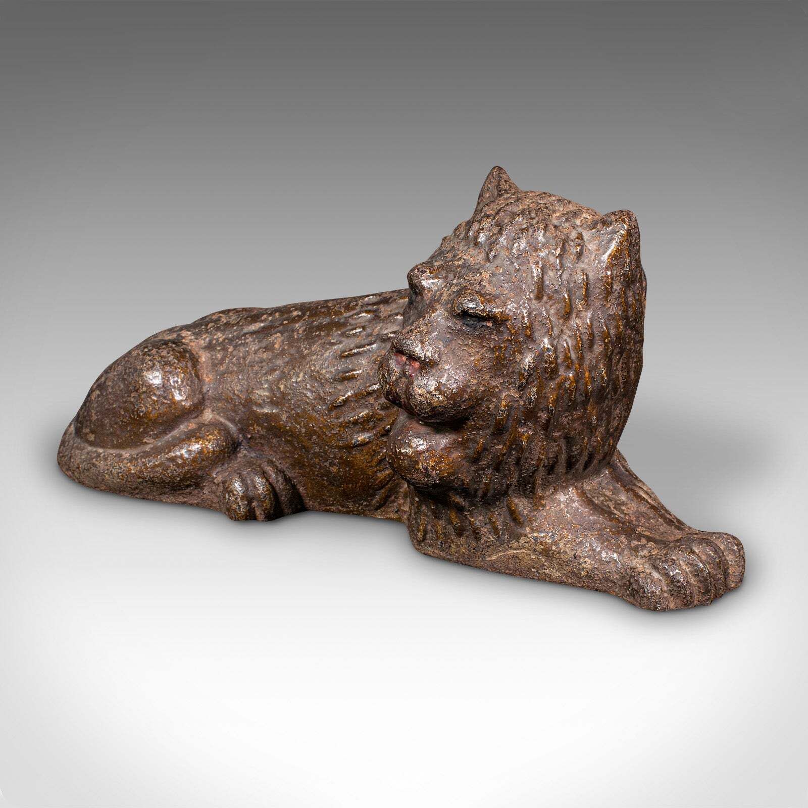 Antique Lion Doorstop, English Cast Iron Figurative Door Keeper, Victorian, 1850 photo for sale