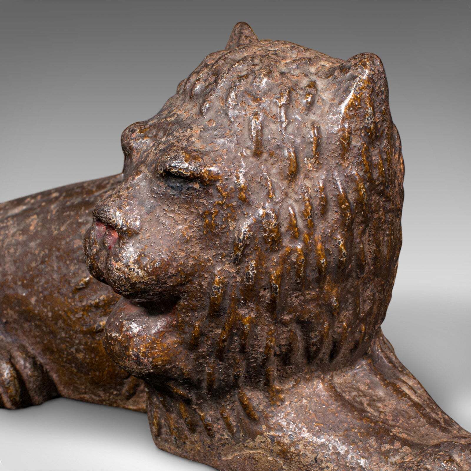 photo furniture Antique Lion Doorstop, English Cast Iron Figurative Door Keeper, Victorian, 1850