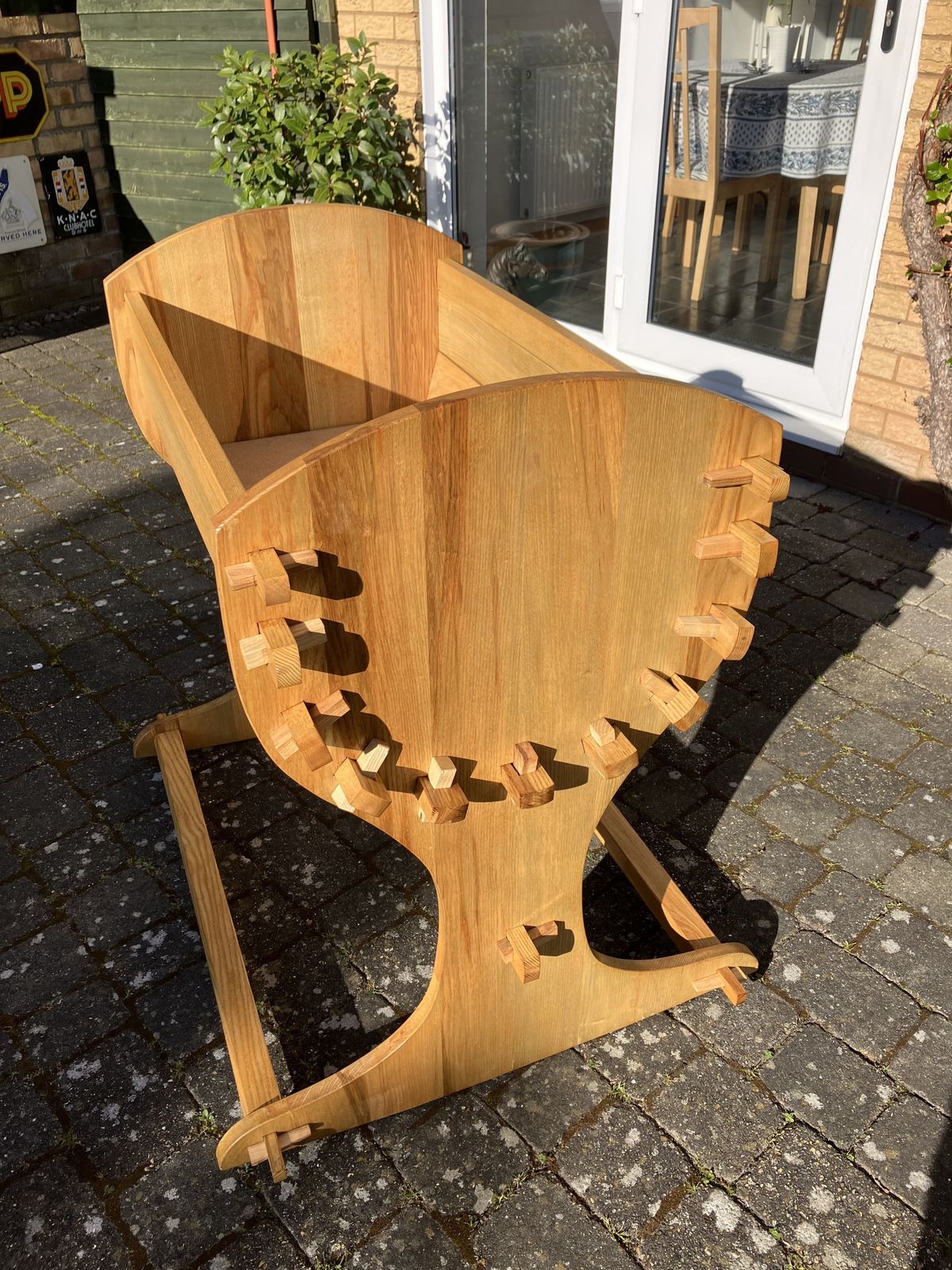 photo vintage Solid Ash Rocking Cradle.  A Bespoke Commission In 1980, Used For 1 Baby Only. Will Flat Pack For Storage And Transportation. No Tools Required, Through Mortice &  Tenon Assembly. Excellent Condition.
