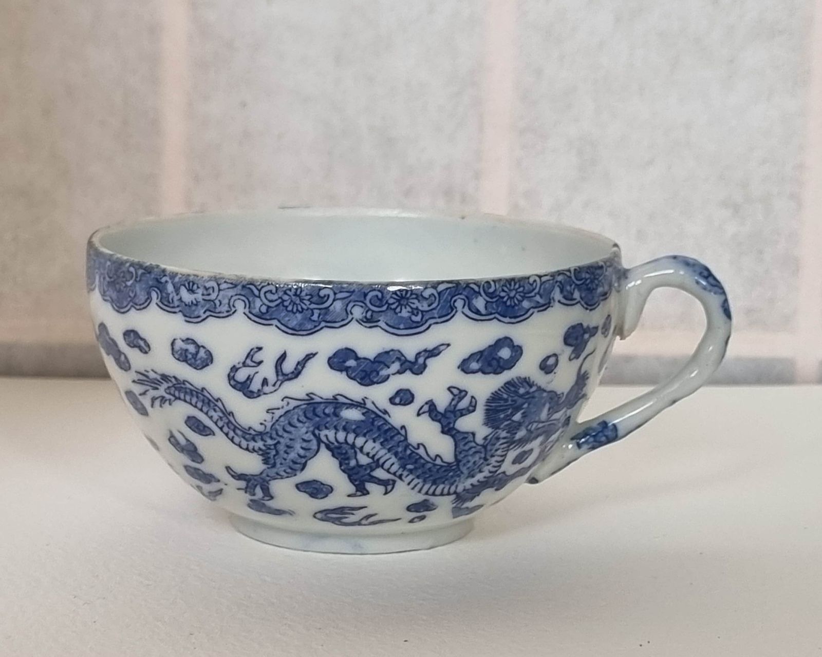 Chinese Dragon Teacup | Antique Blue White Porcelain | Hand Painted Ming Style Dragon Tea Cup | Oriental Collectible China Decor