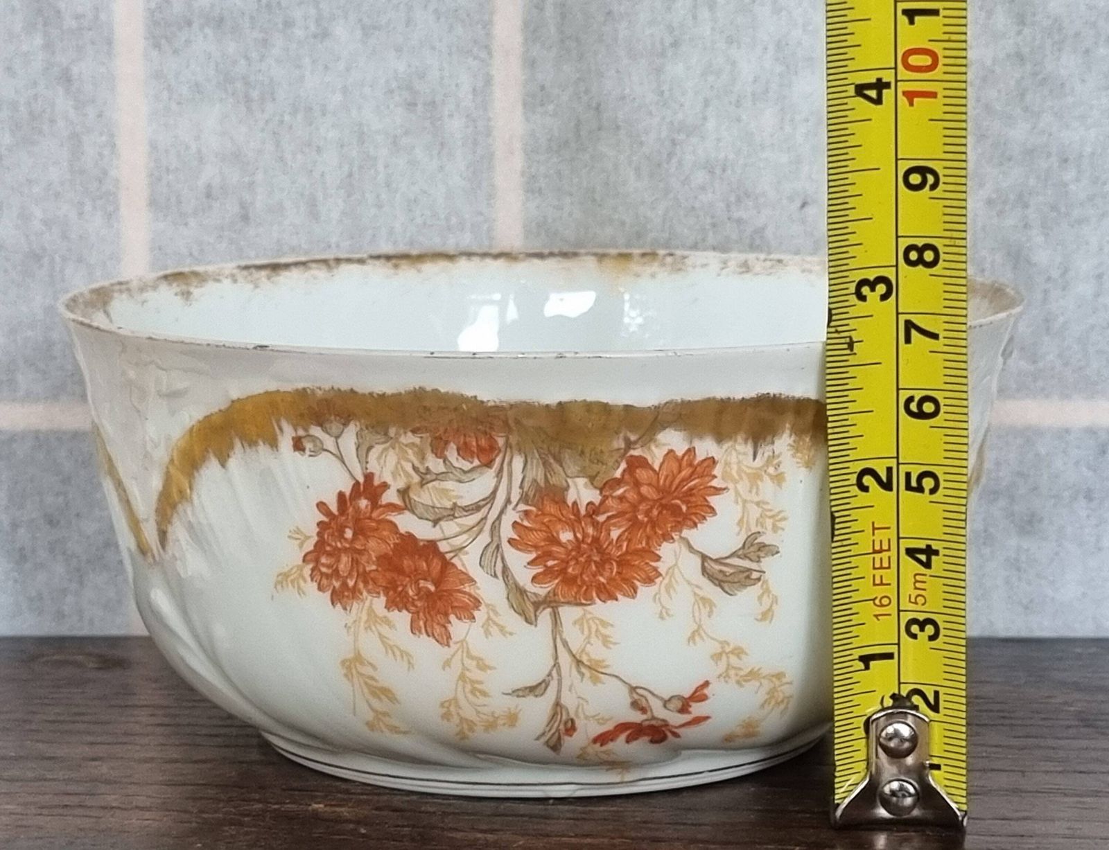 Limoges Redon Bowl | Antique French Porcelain Serving Dish | Orange Red Floral Gold Gilt Detail | Rare Collectible China photo for sale