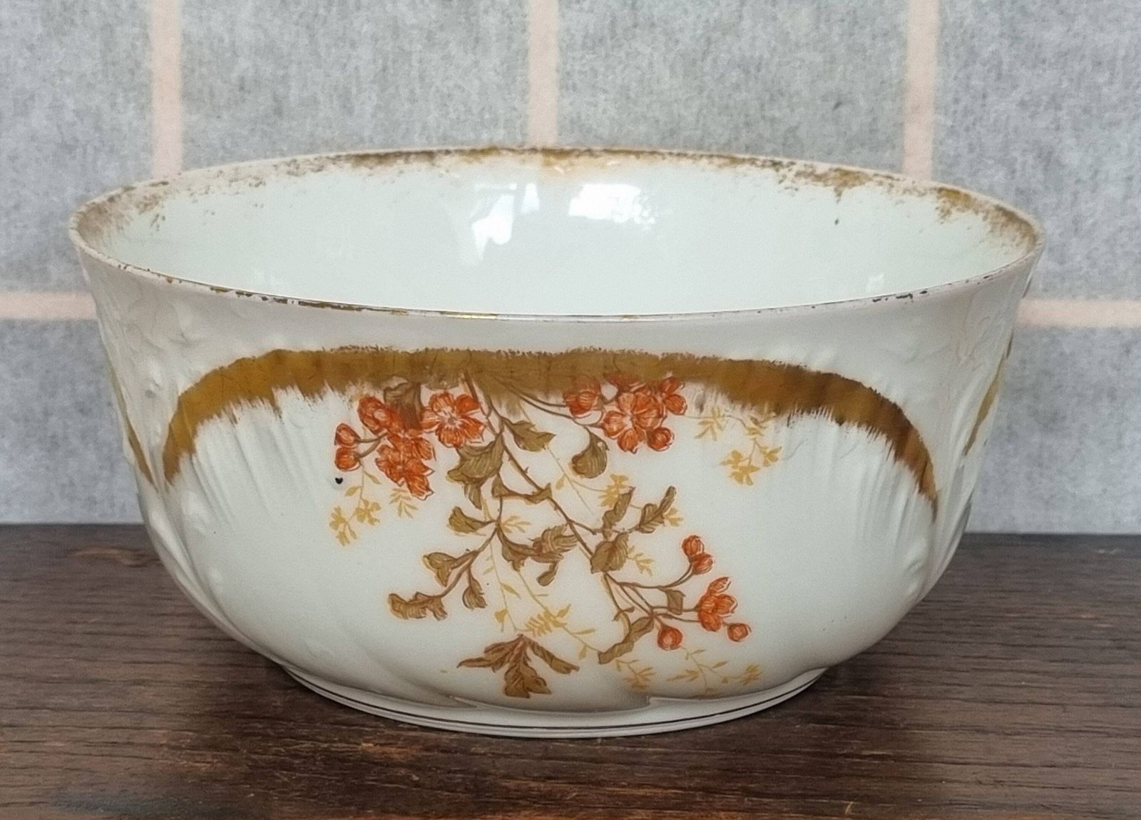 Limoges Redon Bowl | Antique French Porcelain Serving Dish | Orange Red Floral Gold Gilt Detail | Rare Collectible China photo vinterior