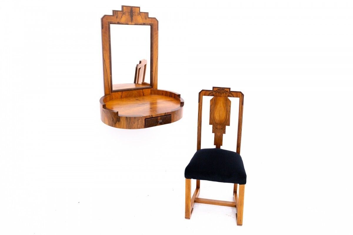 Dressing Table With Chair In Art Deco Style, Poland, Mid 20th Century