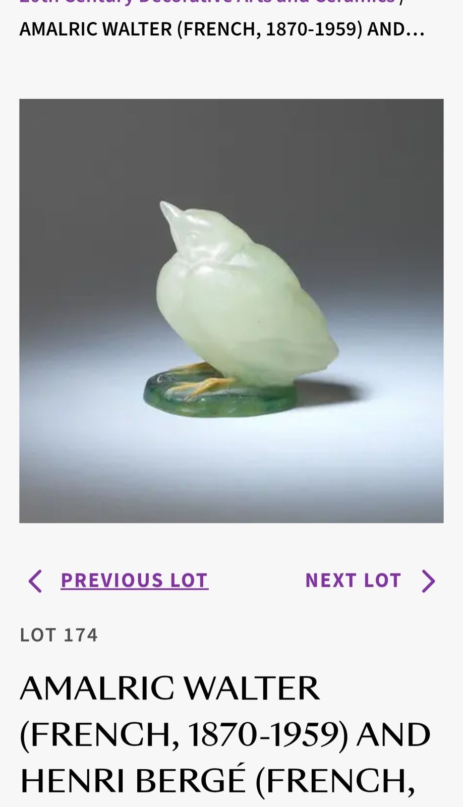 Almaric Walter Bird Paperweight Circa 1920
