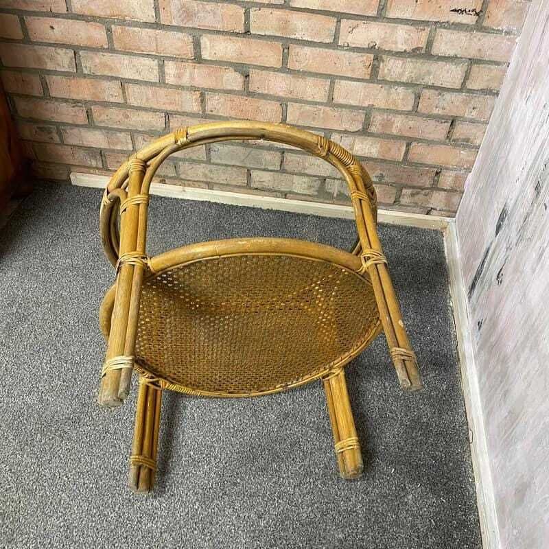 photo furniture Vintage Bamboo And Rattan Glass Topped Round Side Coffee Table Shelf Under
