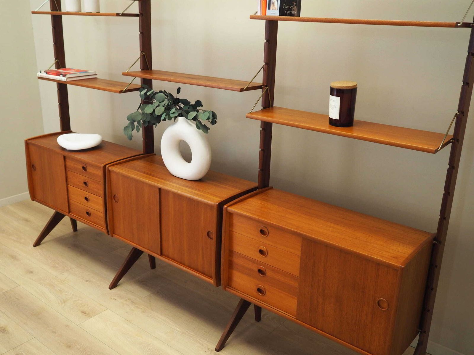 photo furniture Teak System Bookcase, Norwegian Design, 1960s, Production: Blindheim Mobelfabrikk, Designer: John Texmon & Einar Blindheim