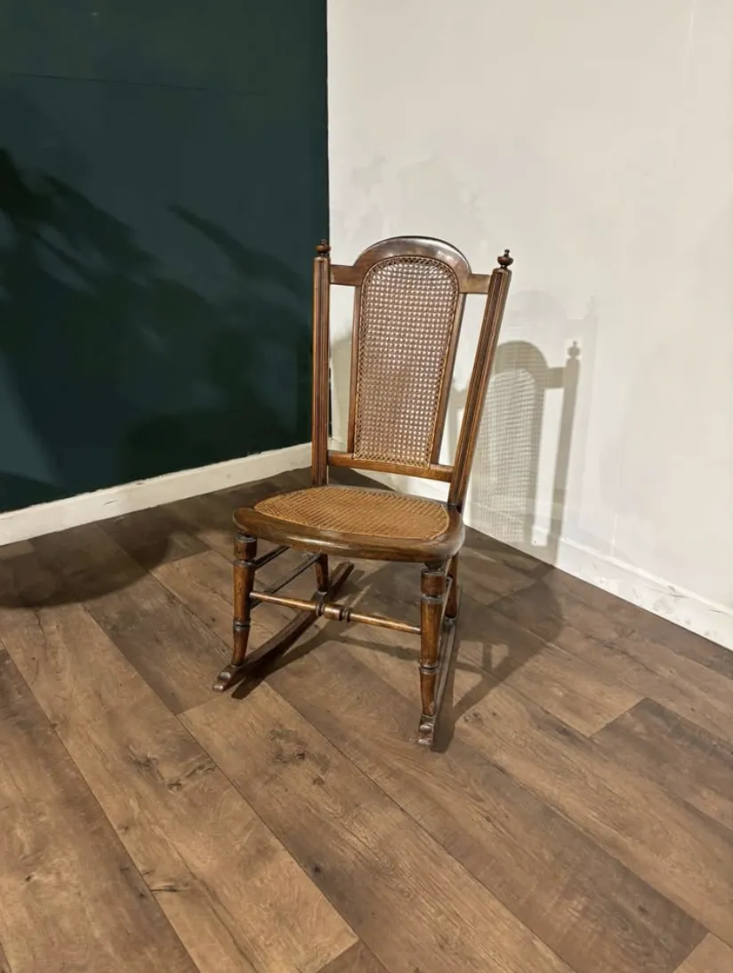 Edwardian Mahogany Rocking Chair With Berge Style Seat & Back Panel