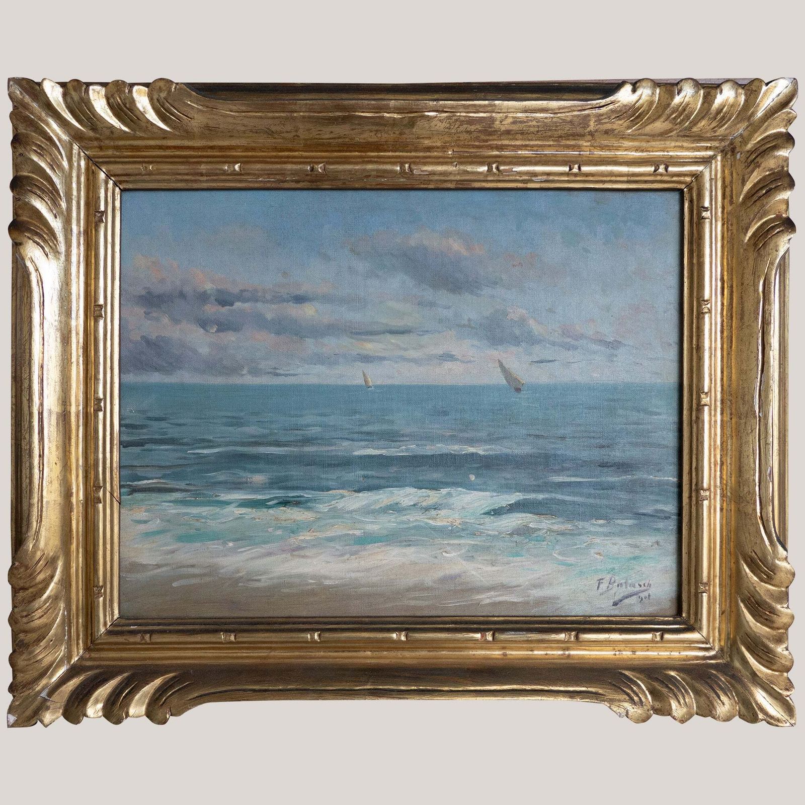 Impressionistisch Zeegezicht Met Zeilboten – Olieverf Op Doek, Gesigneerd photo furniture