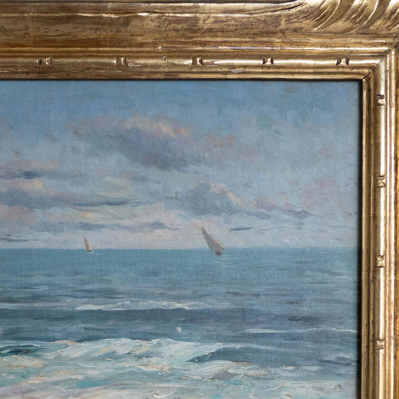 Impressionist Seascape With Sailboats – Oil On Canvas, Signed photo for sale