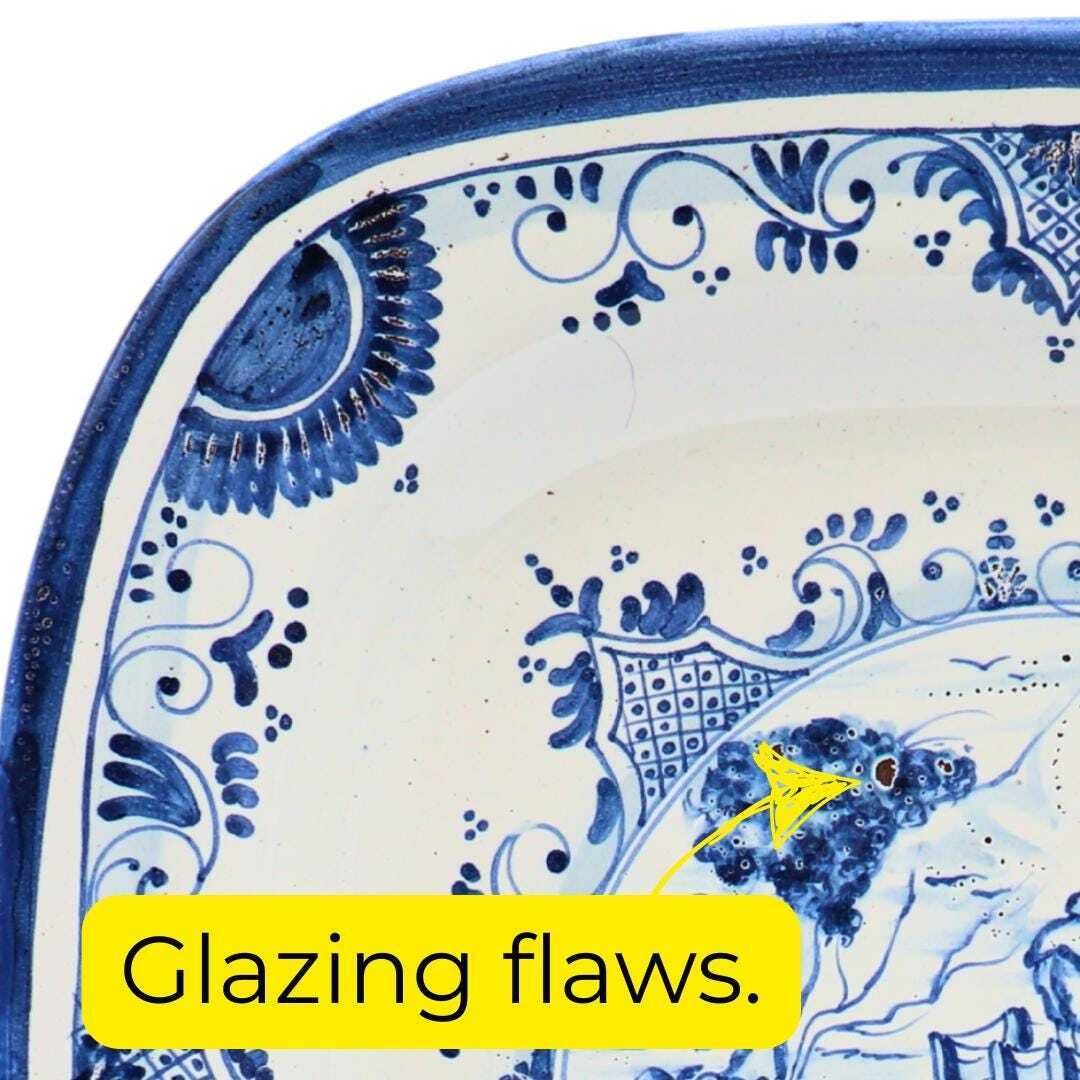 Large Delft Blue And White Hand Painted Wall Plater Charger 17th Century Style Farming Scene 16'' photo vinterior