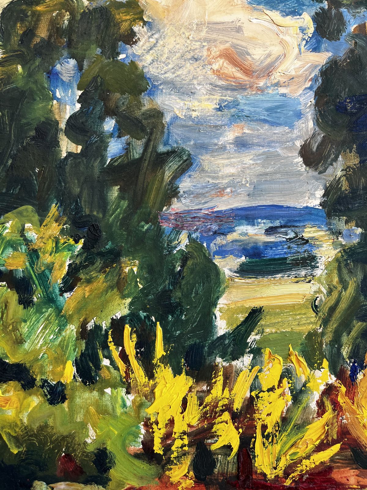 Country Landscape, Original Large French Oil On Canvas Painting photo Art