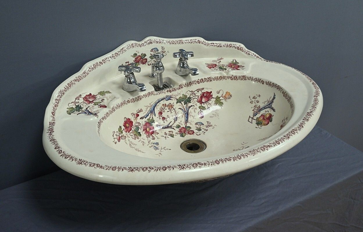 Rare Art Nouveau English Porcelain Washbasin, Porcher Establishments – 1900 photo furniture
