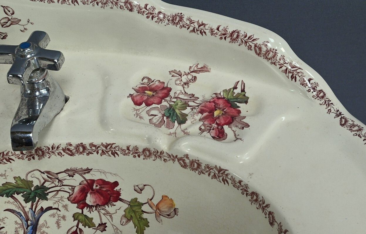 Rare Art Nouveau English Porcelain Washbasin, Porcher Establishments – 1900 photo vintage