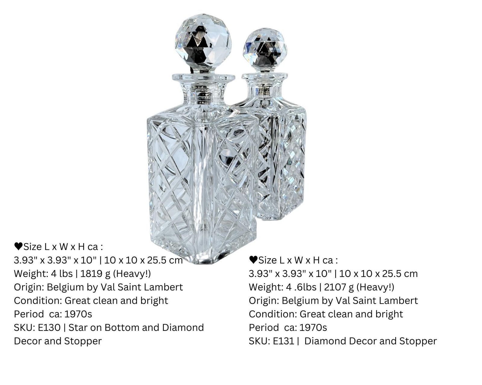 Kristallen Whiskykaraf Set | 2 Stuks | Diamantgeslepen | Val Saint Lambert photo for sale