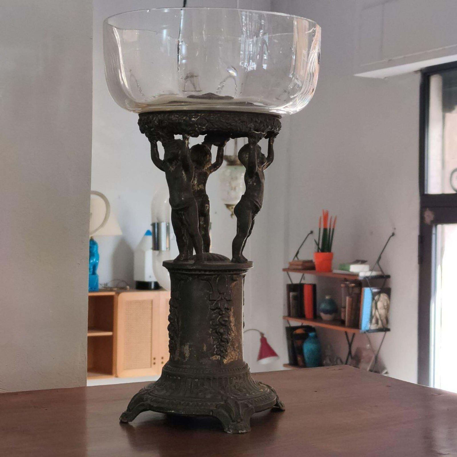 Art Nouveau Liberty Centerpiece Glass Bowl Antimony, Italy 1900 photo vintage