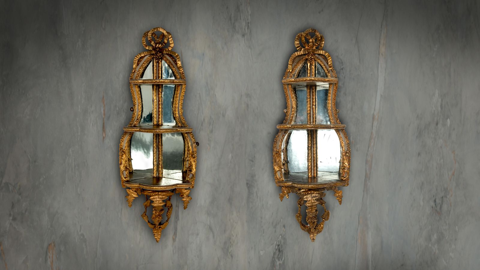 A Fabulous Pair Of French Gesso Corner Shelves