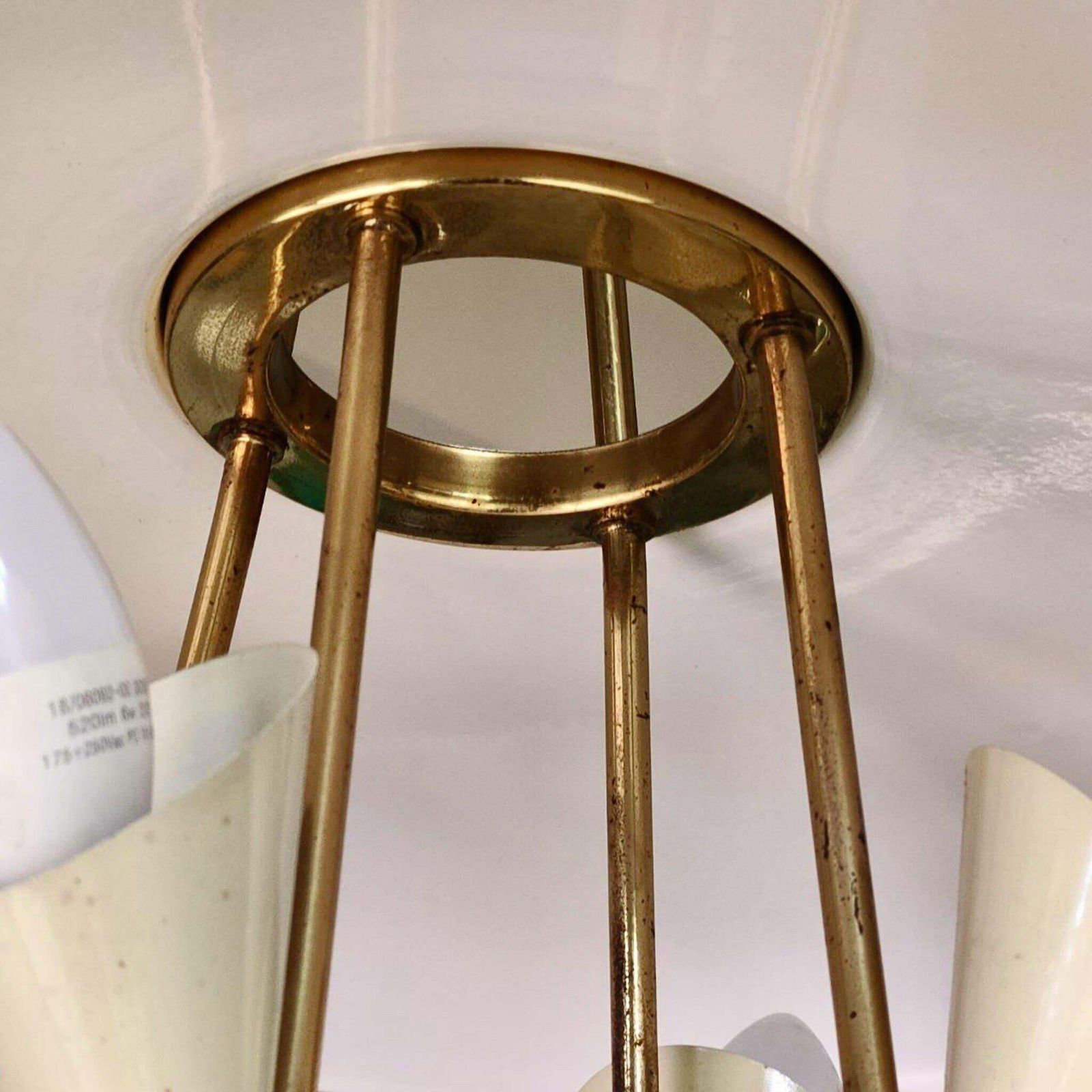 1950s Italian Mid Century Modern Brass Pendant  4 Light  By Arteluce photo vinterior