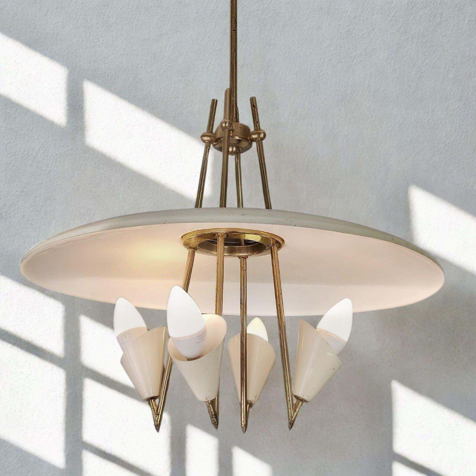 1950s Italian Mid Century Modern Brass Pendant  4 Light  By Arteluce photo buy