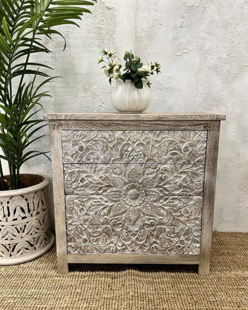 Hand Carved Mango Wood 4 Drawer Chest Of Drawers photo furniture