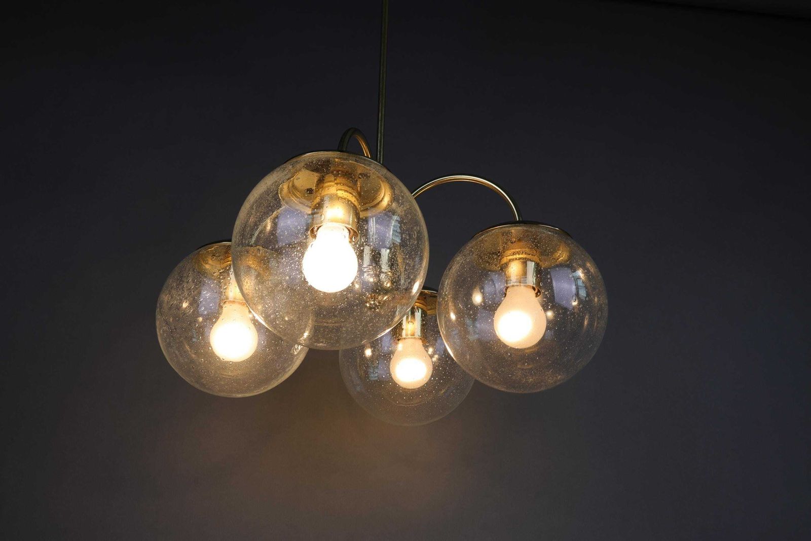 photo furniture Kamenický šenov Bubble Glass Chandelier | Czech Brass Pendant Lamp | 4 Globe Mid Century Ceiling Light | Vintage Czech Lighting
