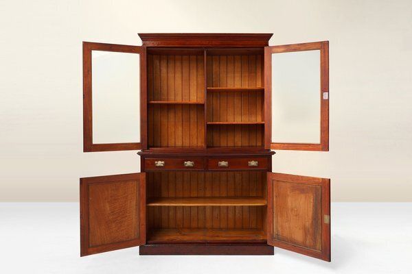 Art Nouveau Display Cabinet Or Bookcase In Oak With Carvings And Glass Doors, 1890s photo furniture