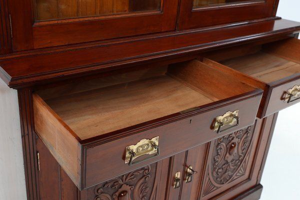 photo buy Art Nouveau Display Cabinet Or Bookcase In Oak With Carvings And Glass Doors, 1890s