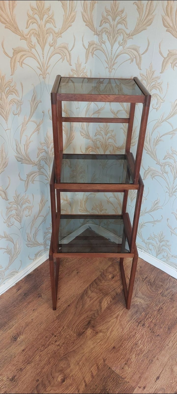 290.0 Retro 1960 Afromosia Teak & Glass Nest Of Tables photo