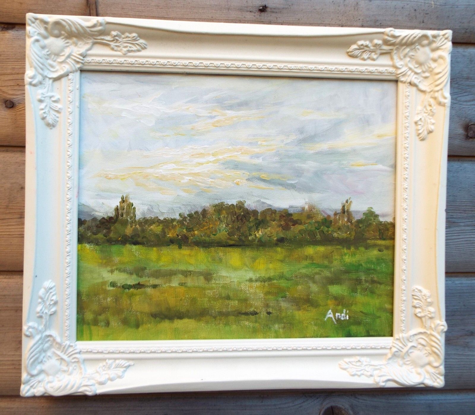 English Country Landscape Summer Field At Dusk Original Painting Andi J Lucas photo furniture