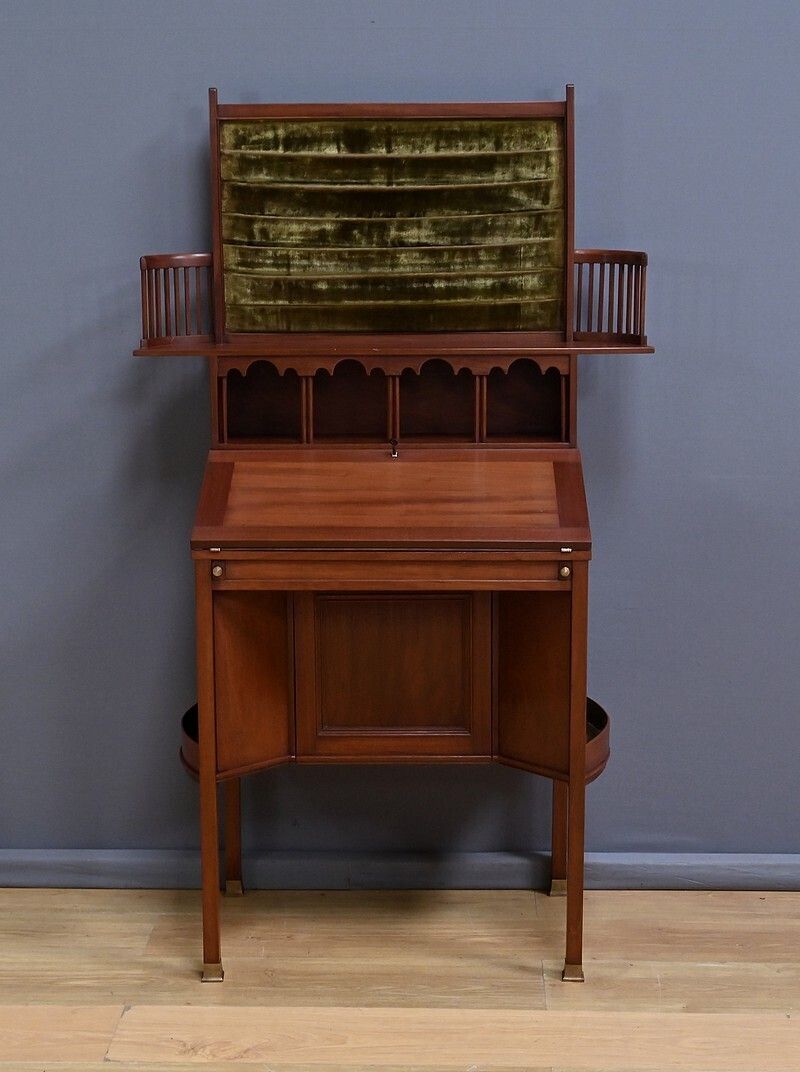 Rare English Mahogany Bonheur Du Jour, Lazarus & Cie, Calcutta – 2nd Half Of The 19th Century photo for sale
