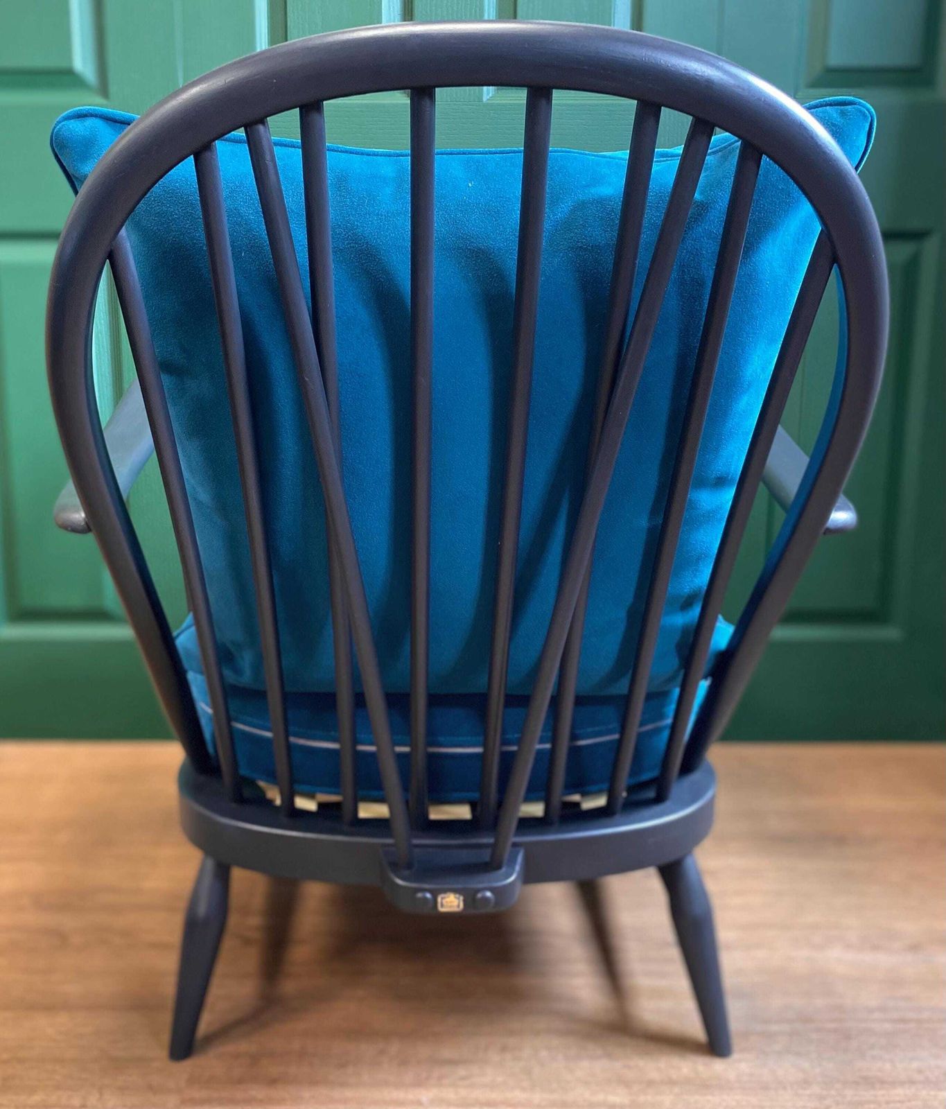 Refurbished Mid Century Vintage Ercol Windsor Armchair Grey Teal Blue Green Velvet 2 Of 2 photo 585.0