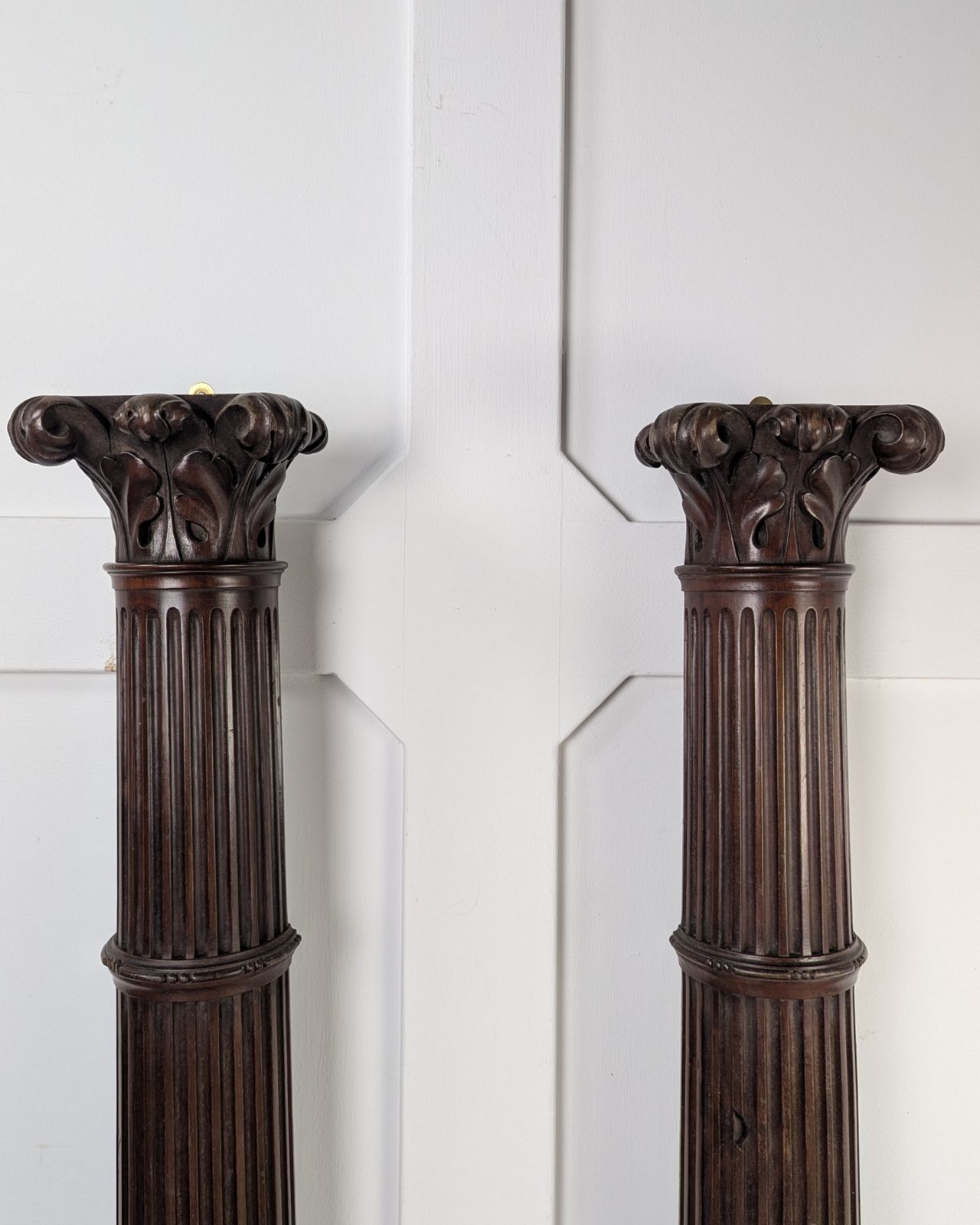 Pair Of Carved Mahogany Reeded Corinthian Half Columns photo 216.0
