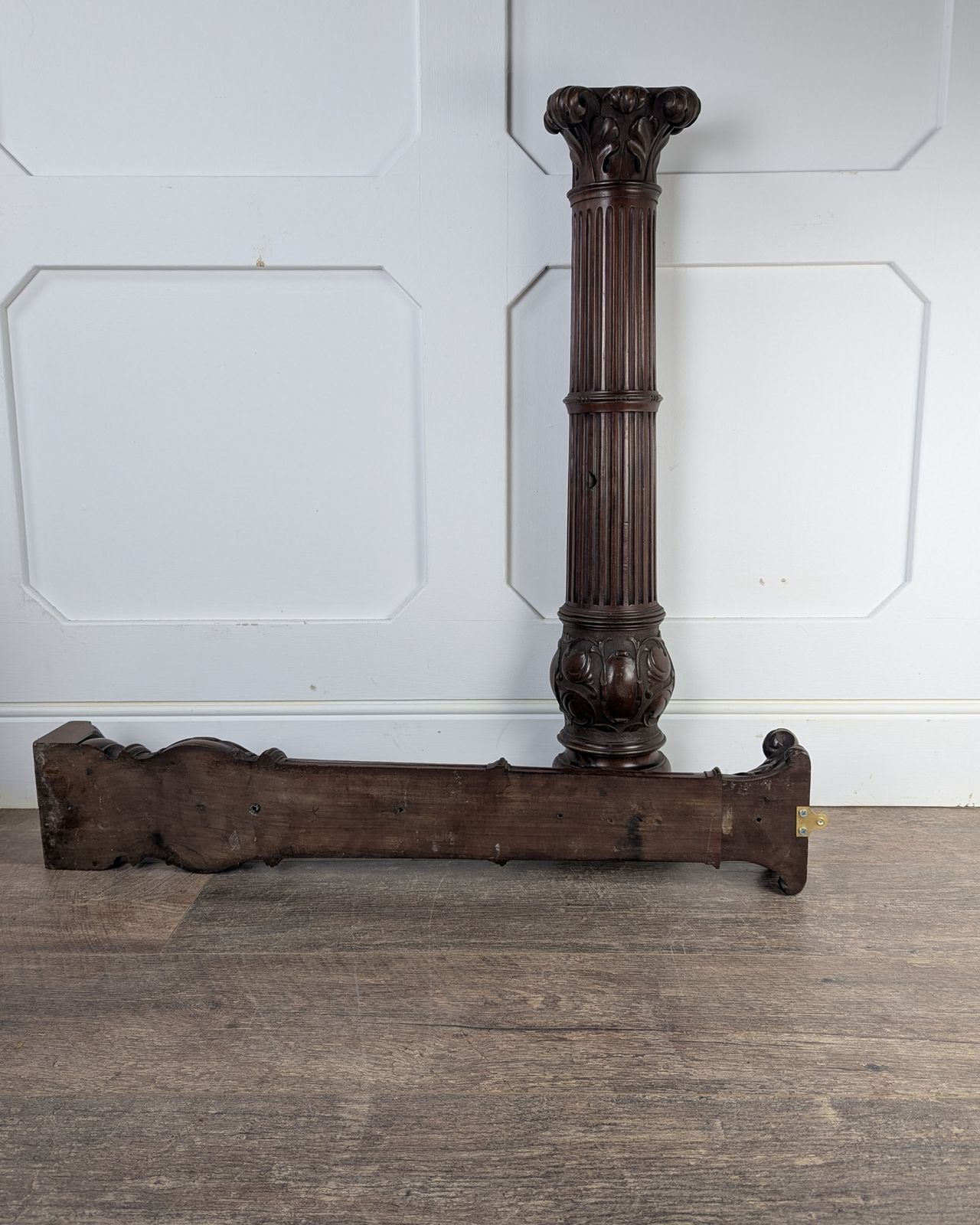 Pair Of Carved Mahogany Reeded Corinthian Half Columns photo vintage