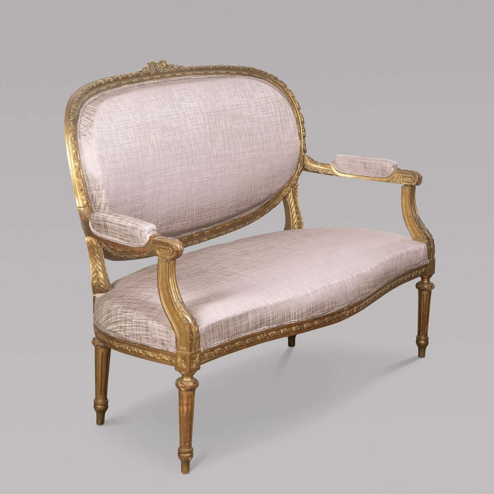 A Stunning Louis XVI Style Gilt Settee Recovered In Marvic Silk photo furniture