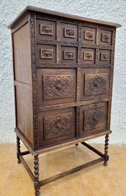 Spanish Wooden Storage Cabinet With Drawers, 1900s photo Furniture