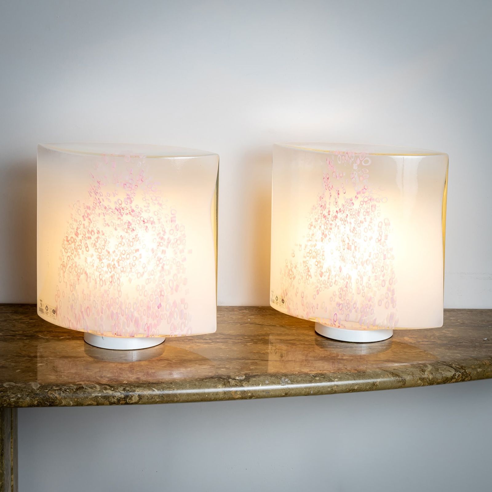 White Murano Table Lamps With Red Décor By Leucos, Italy 1970s photo vintage