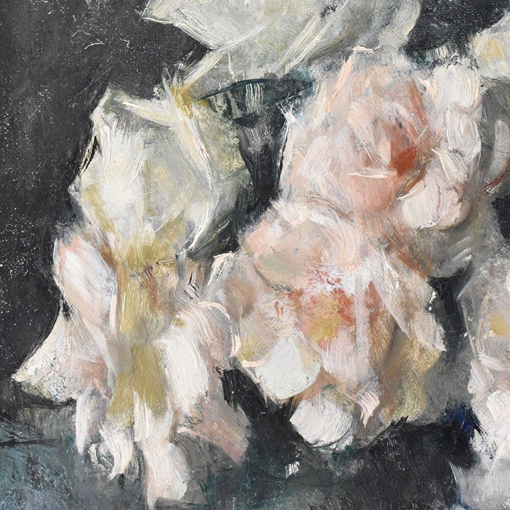 Art Deco Still Life Painting, Flowers Vase Painting, Roses, Oil On Canvas, Antique Painting, XX. (Qf614) photo buy