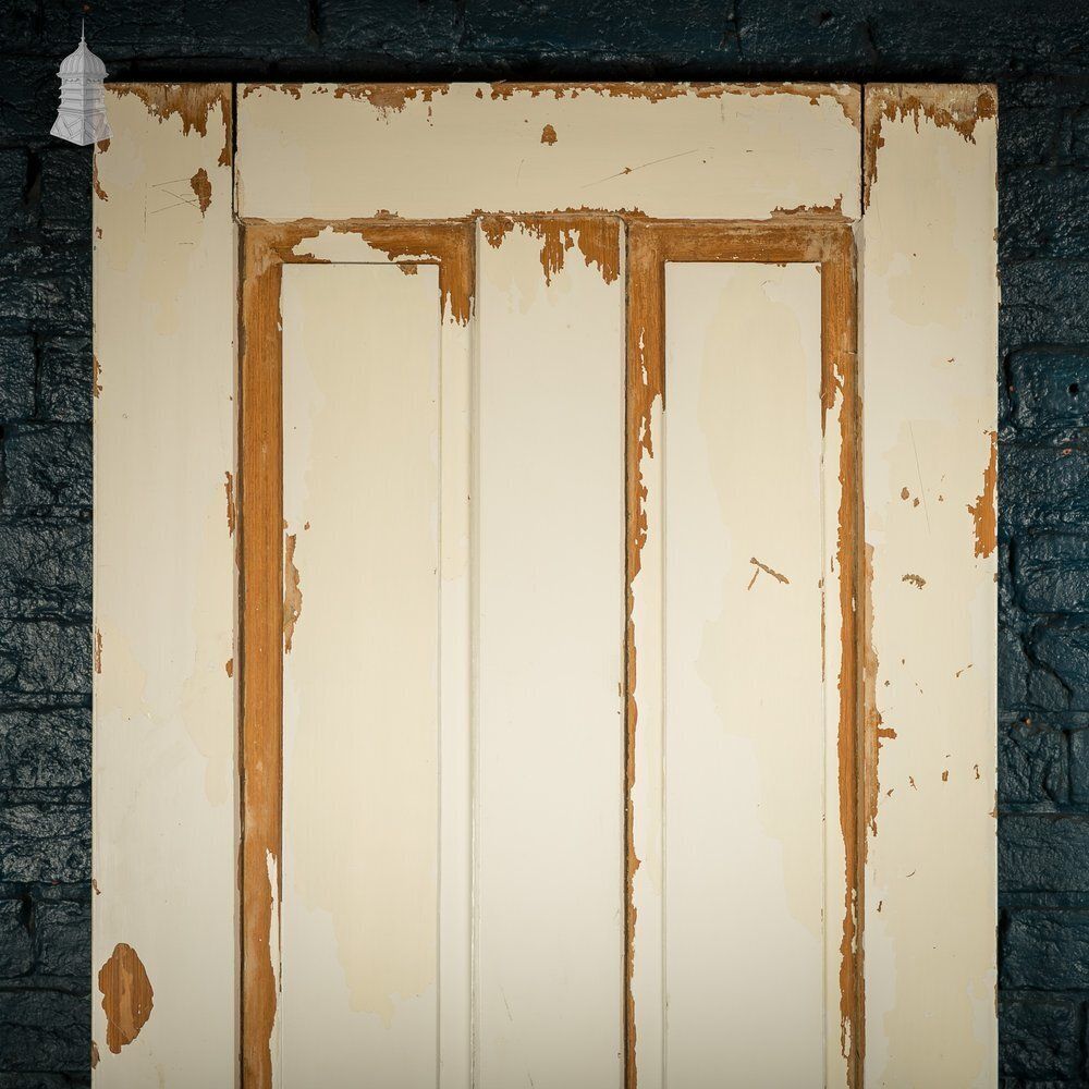 photo for sale Moulded 4 Panel Door – Worn White Paint, Honey Pot Handles