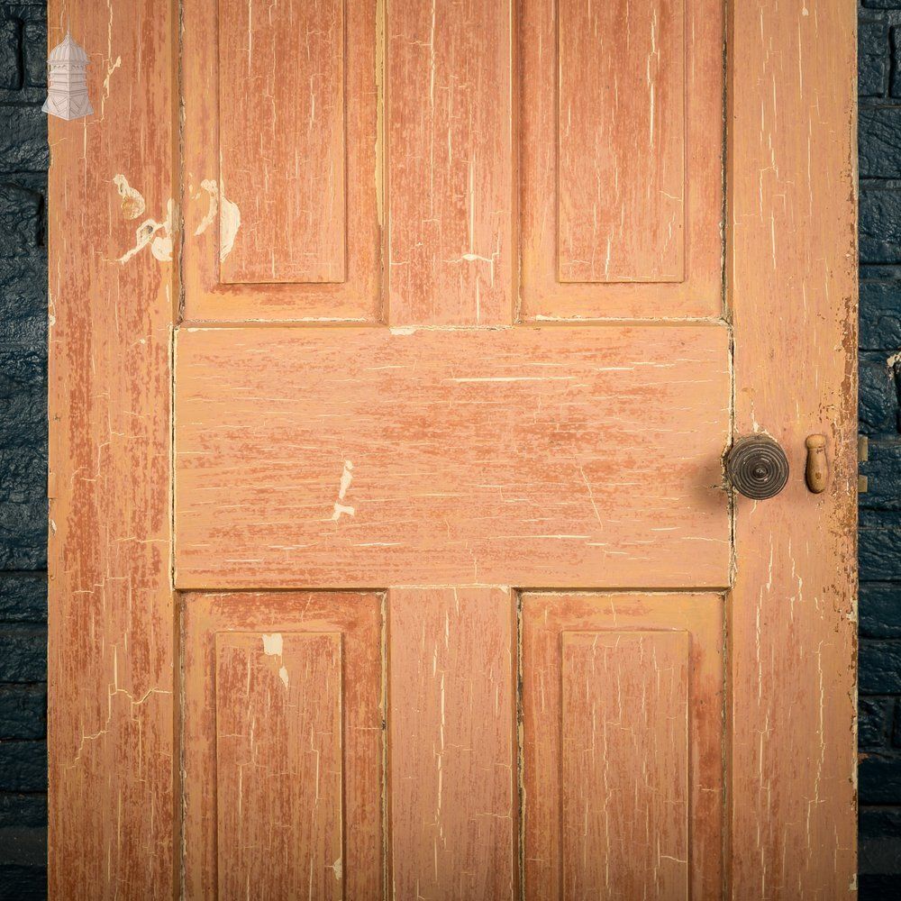 Moulded 4 Panel Door – Faux Wood Grain & Distressed White Finish, Honey Pot Handles photo for sale