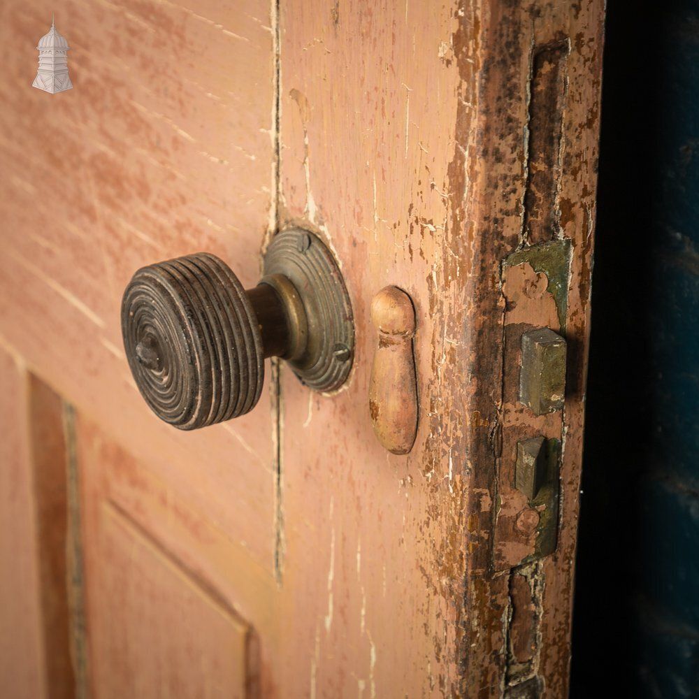 Moulded 4 Panel Door – Faux Wood Grain & Distressed White Finish, Honey Pot Handles photo 240.0
