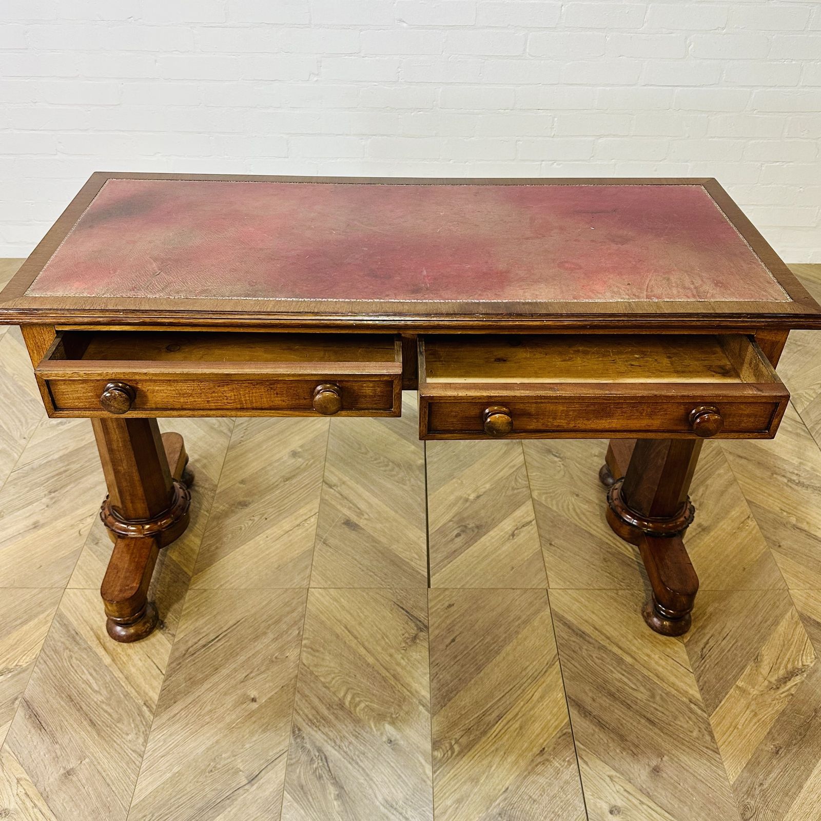 Antique English William IV Mahogany Library Table, Leather Top, 1830s photo furniture