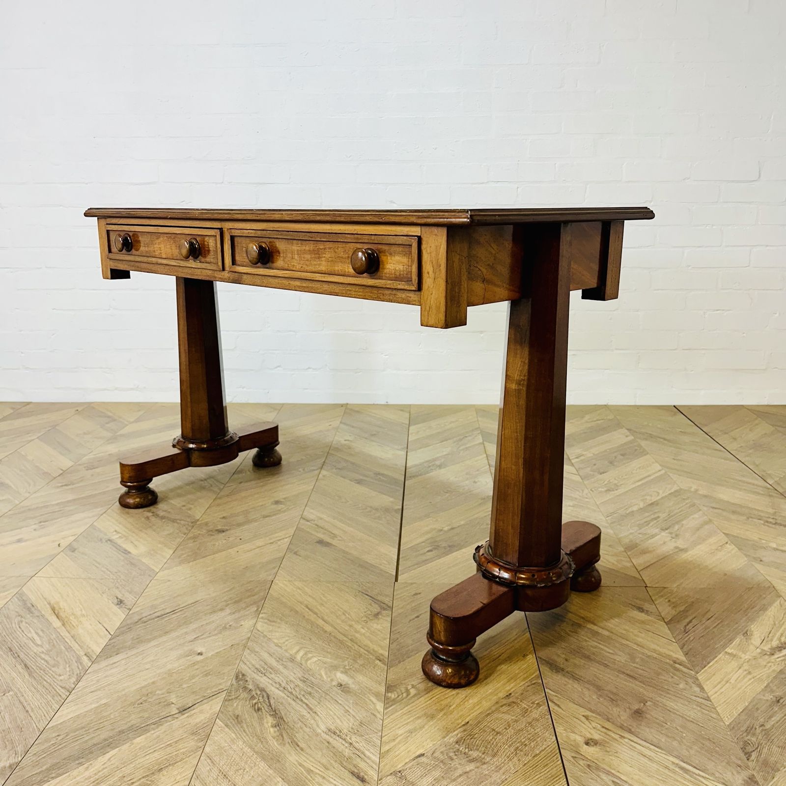 Antique English William IV Mahogany Library Table, Leather Top, 1830s