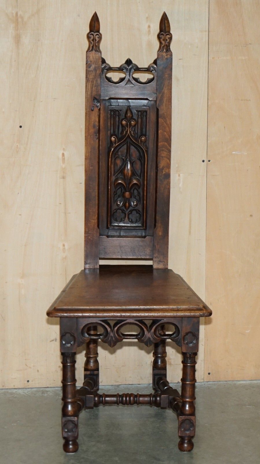 Six Original Victorian Circa 1880 Steeple Back Gothic Arch Oak Dining Chairs 6 photo for sale